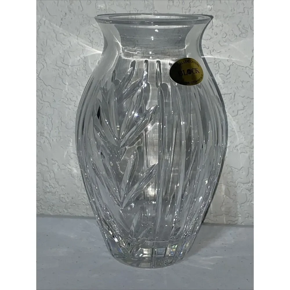 Block Olympic 7” Rose Vase 24% Full Lead‎ Crystal Hand Made In Czech Republic